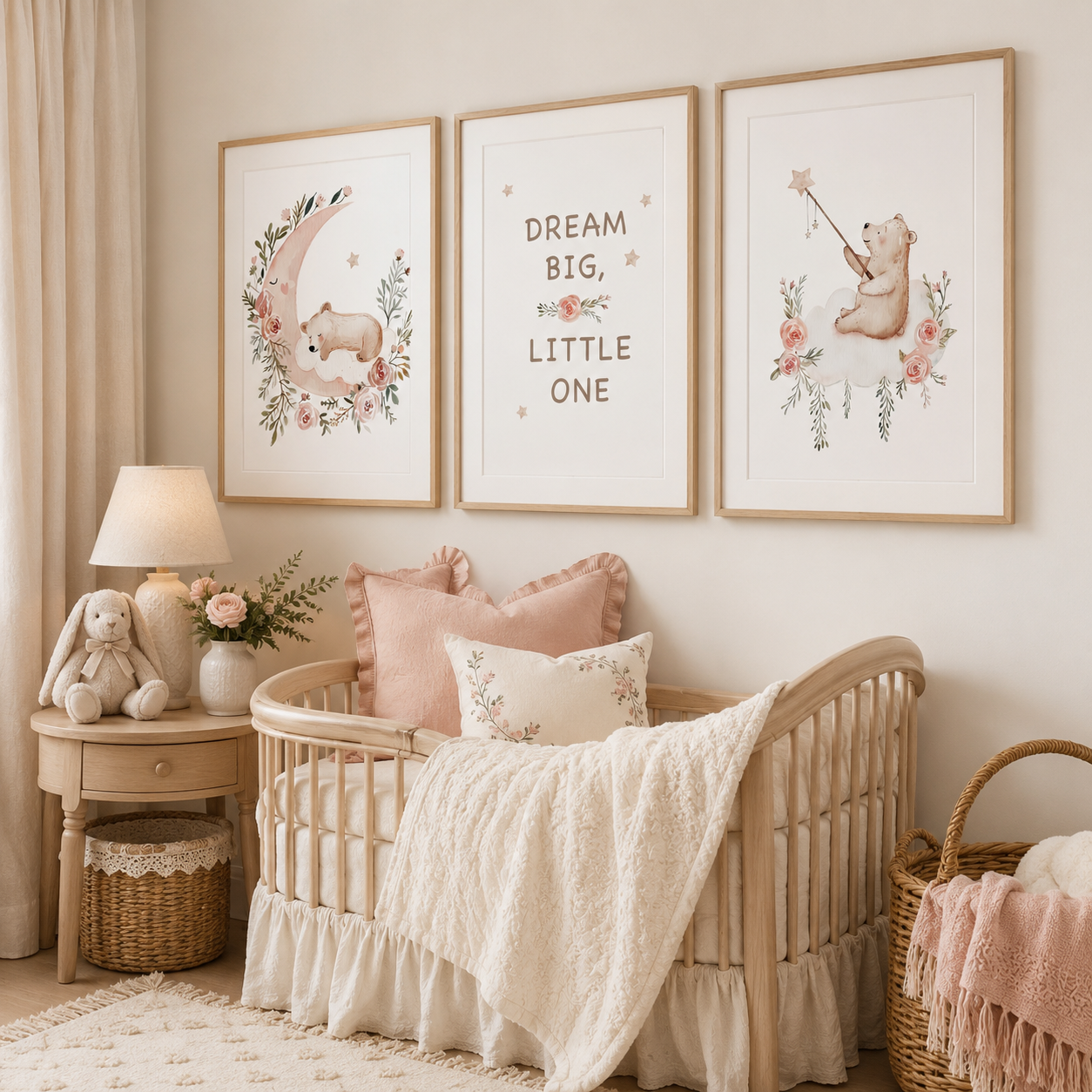 Baby Girl Nursery Quotes - Nursery Flower Wall Art, Cute Teddy