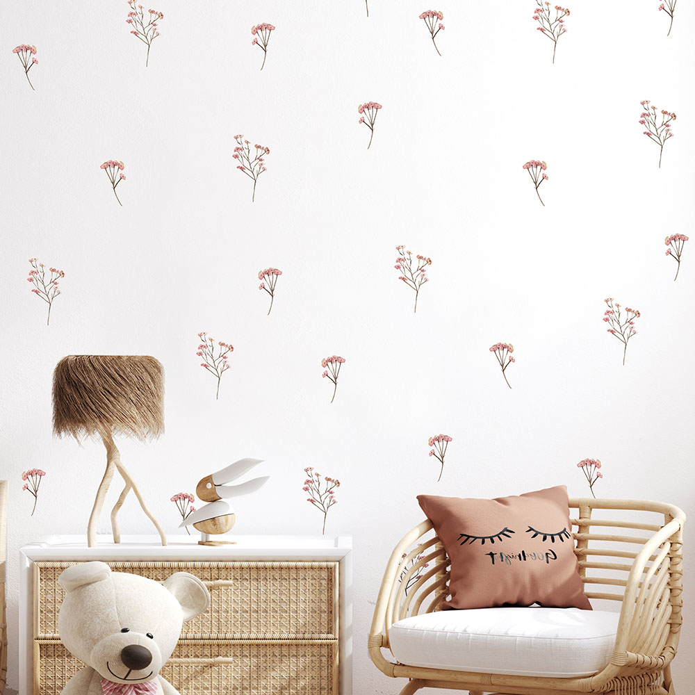 Baby Nursery Needs - Pink Watercolor Flower Wall Stickers Baby