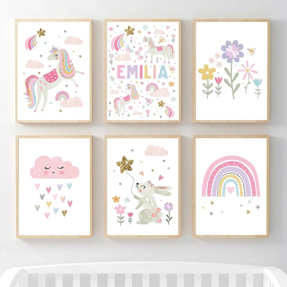 Baby Nursery Needs - Pink Unicorn Rabbit Rainbow Cloud Flower