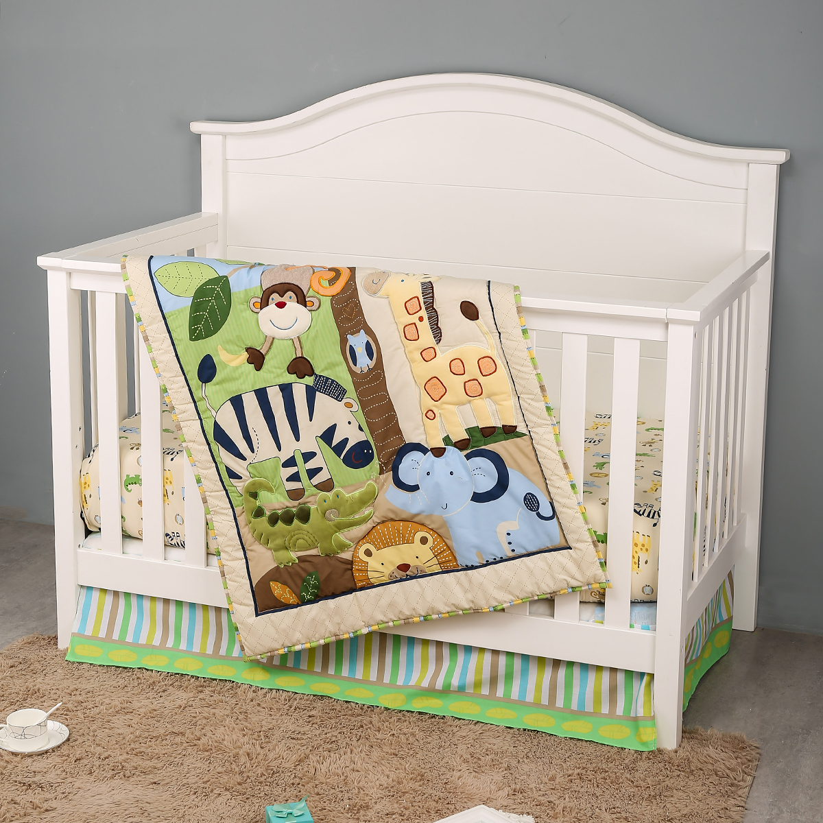 Baby Nursery Quilts - 3Pcs Embroidered baby crib bedding set