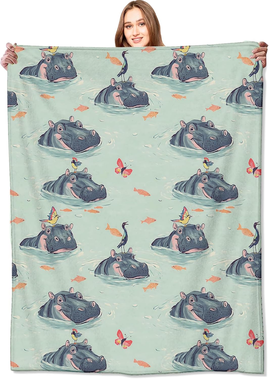 Baby Nursery In Hospital - Adorable Hippopotamus Animal Print Throw Blanket