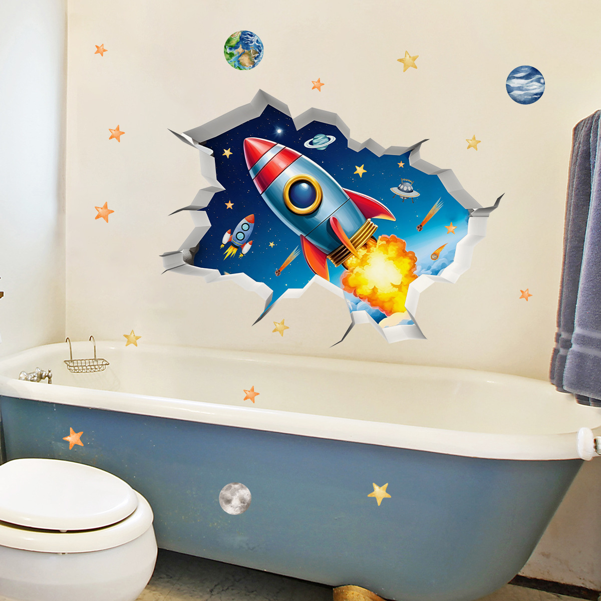 3D Universe Rocket Planets Bro - Baby Nursery Wallpaper incelemesi ve fiyatı