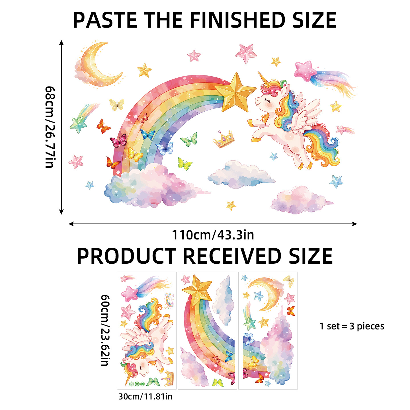 Unicorn Rainbow Butterfly Wall - Baby Nursery Wallpaper incelemesi ve fiyatı