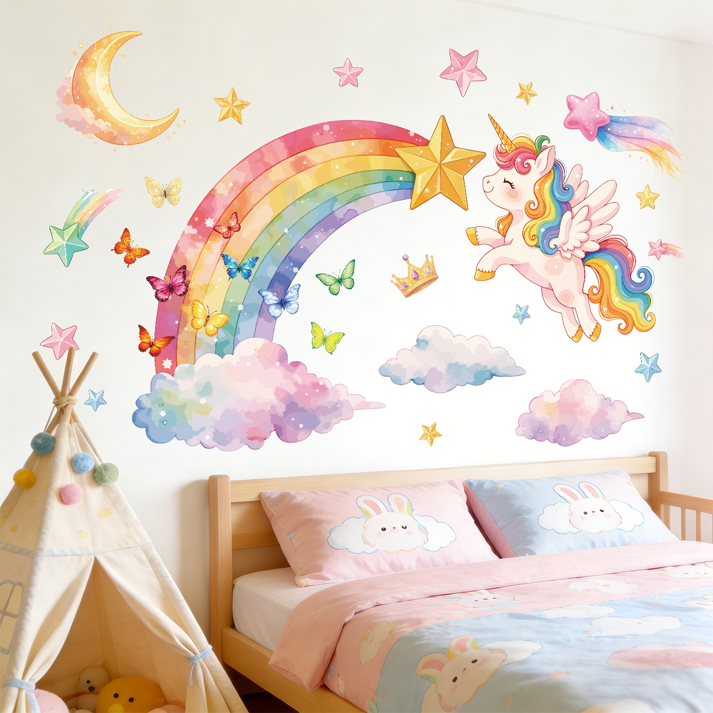 Unicorn Rainbow Butterfly Wall - Baby Nursery Wallpaper incelemesi ve fiyatı