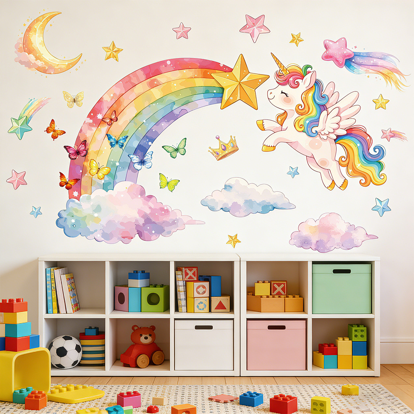 Unicorn Rainbow Butterfly Wall - Baby Nursery Wallpaper incelemesi ve fiyatı