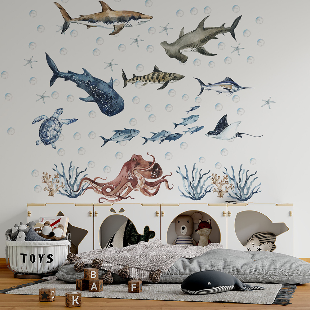 Large Ocean Shark Fish Wall St - Baby Nursery Under The Sea incelemesi ve fiyatı