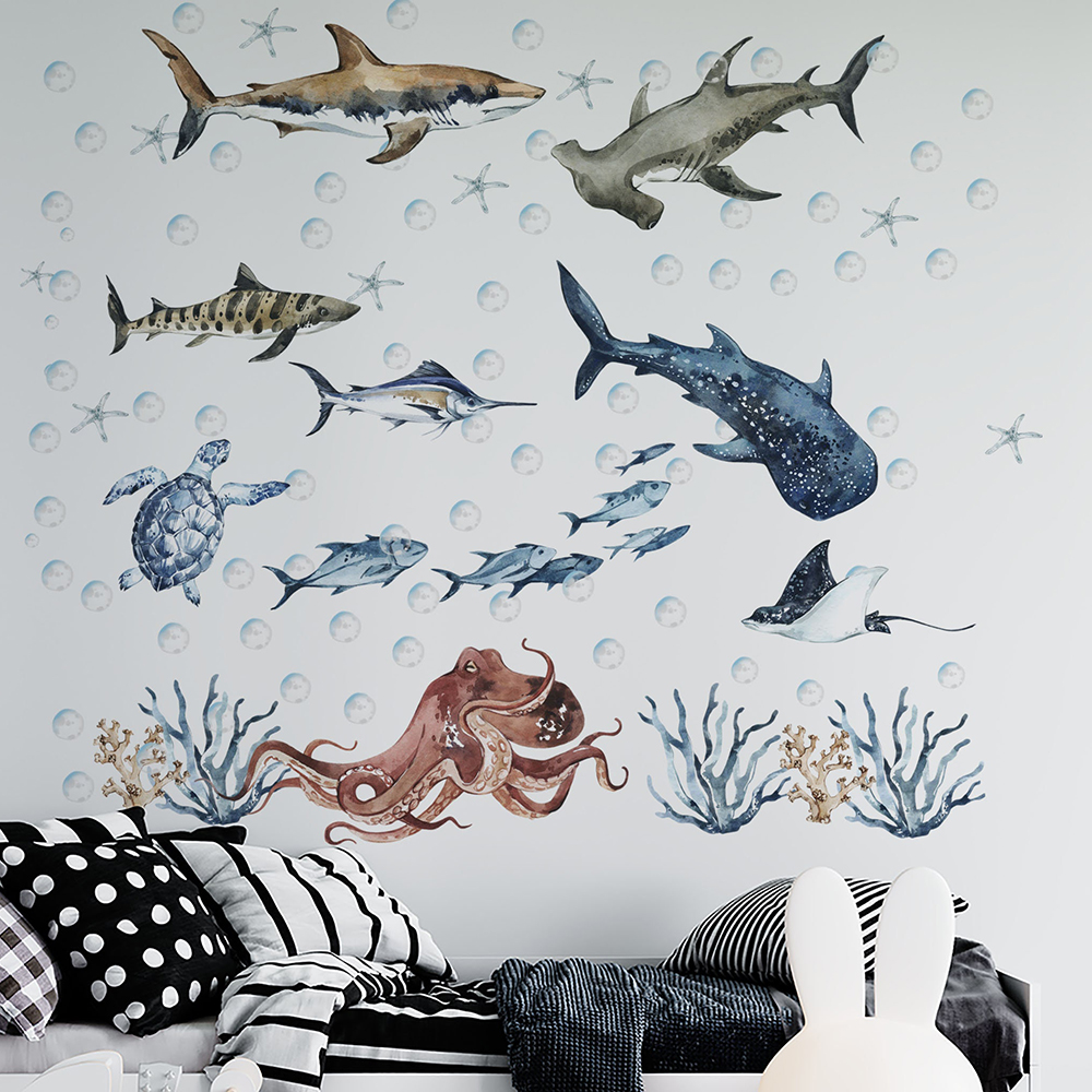 Large Ocean Shark Fish Wall St - Baby Nursery Under The Sea incelemesi ve fiyatı
