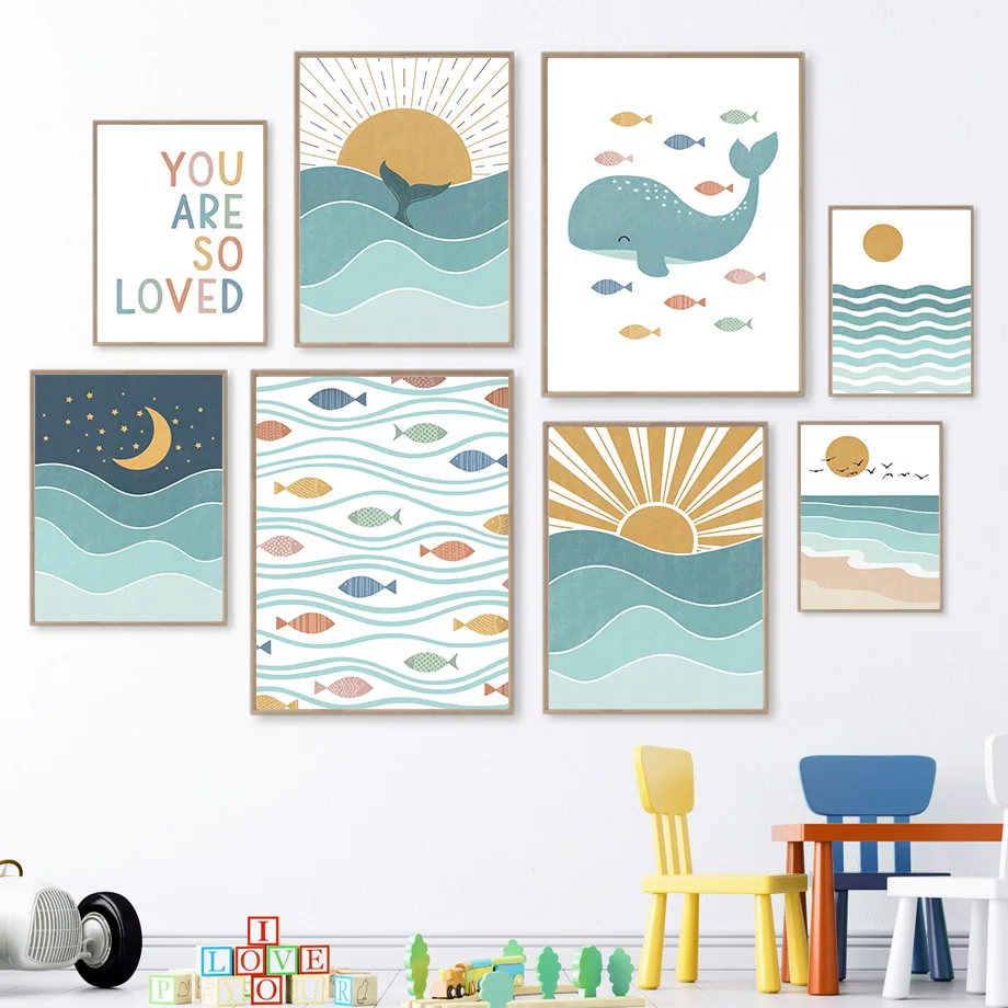 Fish Whale Seagull Sunrise Sun - Baby Girl Nursery Quotes incelemesi ve fiyatı