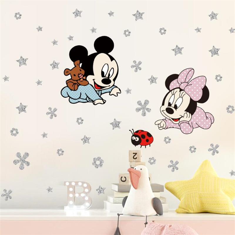 Cartoon Mickey Minnie Mouse Ba - Baby Nursery Wallpaper incelemesi ve fiyatı