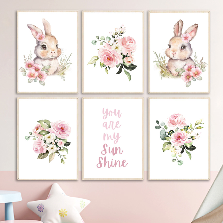 Watercolor Bunny Nursery Wall  - Baby Girl Nursery Quotes incelemesi ve fiyatı