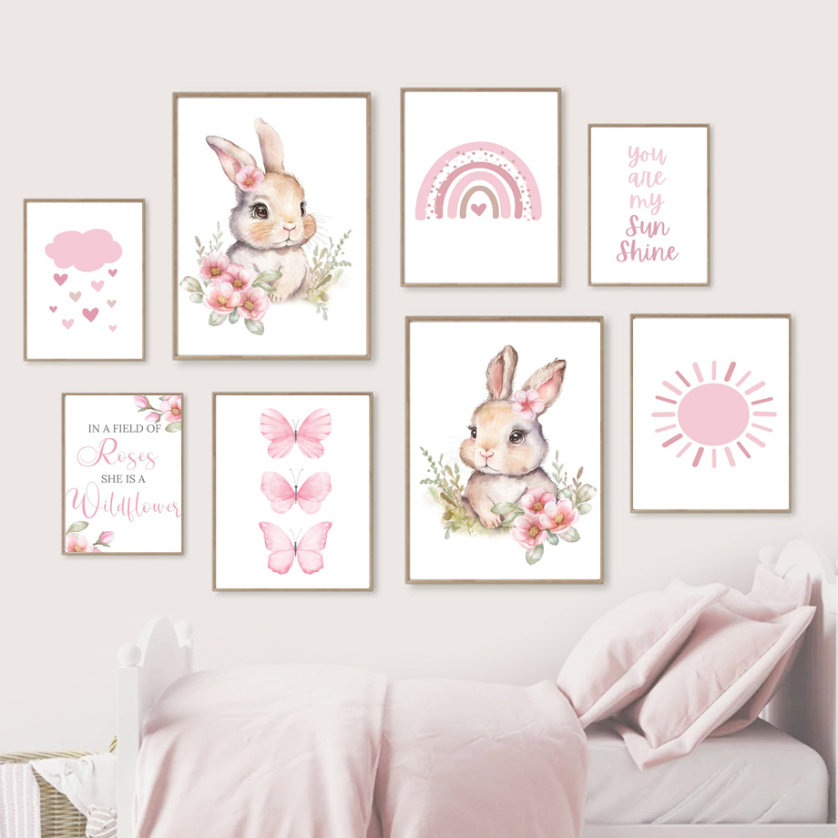 Watercolor Bunny Nursery Wall  - Baby Girl Nursery Quotes incelemesi ve fiyatı