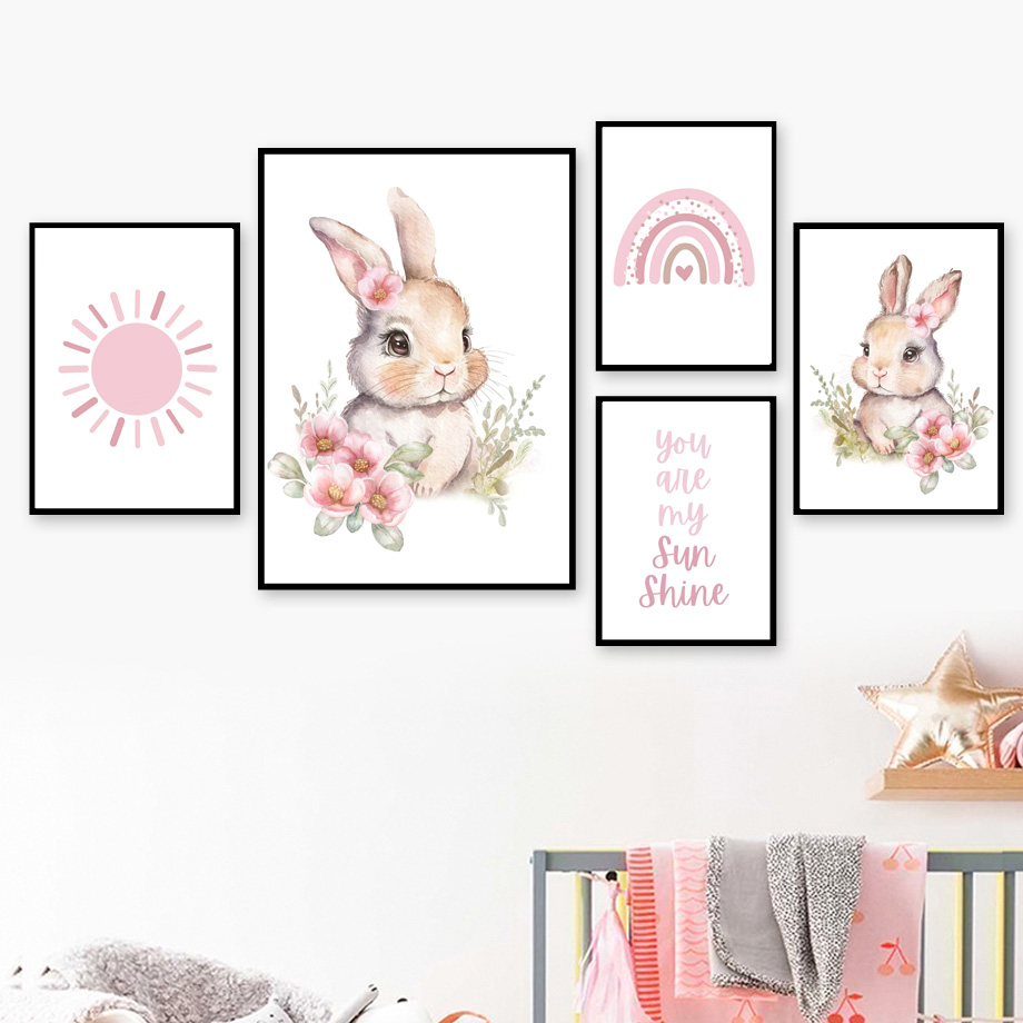 Watercolor Bunny Nursery Wall  - Baby Girl Nursery Quotes incelemesi ve fiyatı
