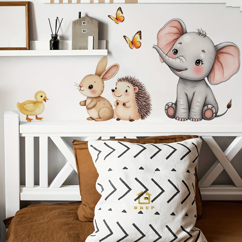 Cartoon Animal Wall Sticker -  - Baby Nursery Wallpaper incelemesi ve fiyatı