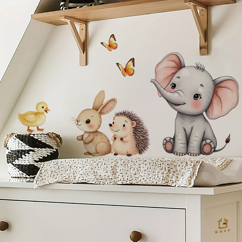 Cartoon Animal Wall Sticker -  - Baby Nursery Wallpaper incelemesi ve fiyatı