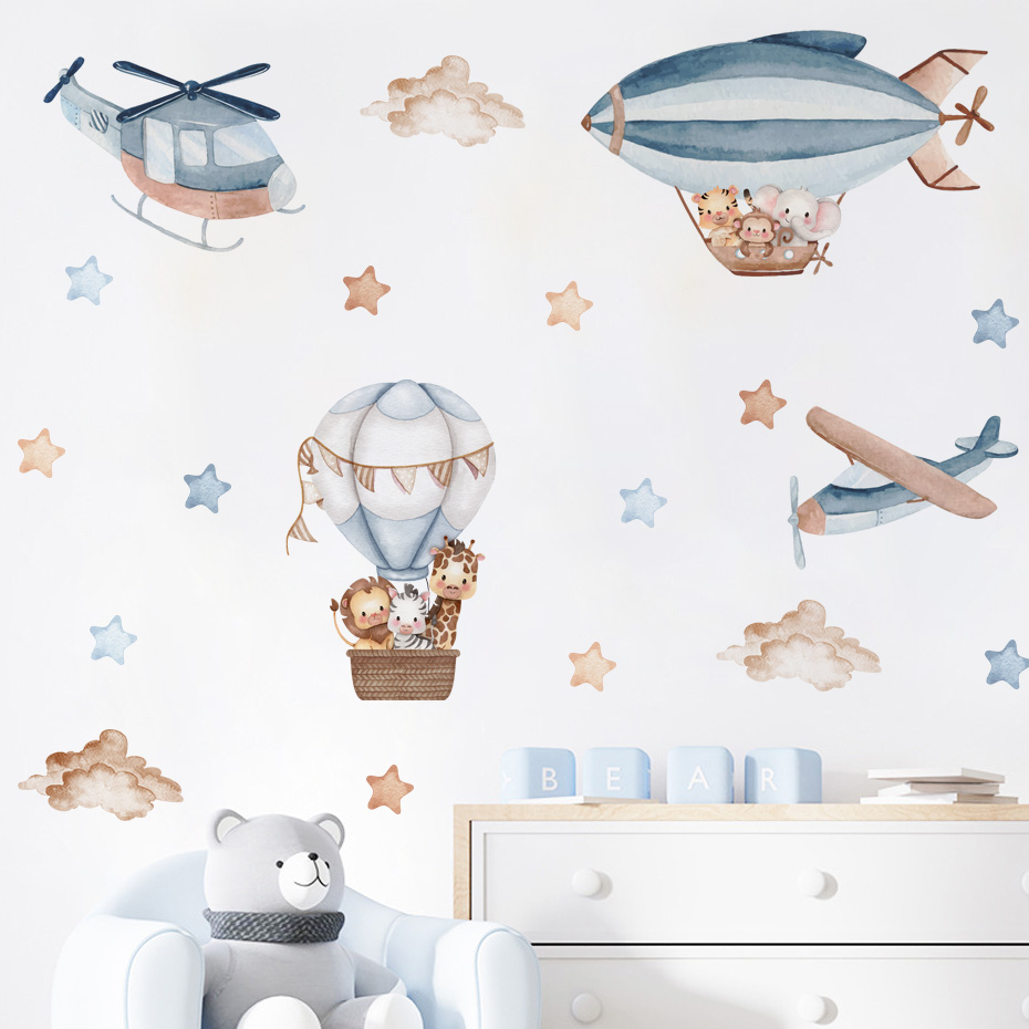 Watercolor Animals Hot Air Bal - Baby Nursery Wallpaper incelemesi ve fiyatı