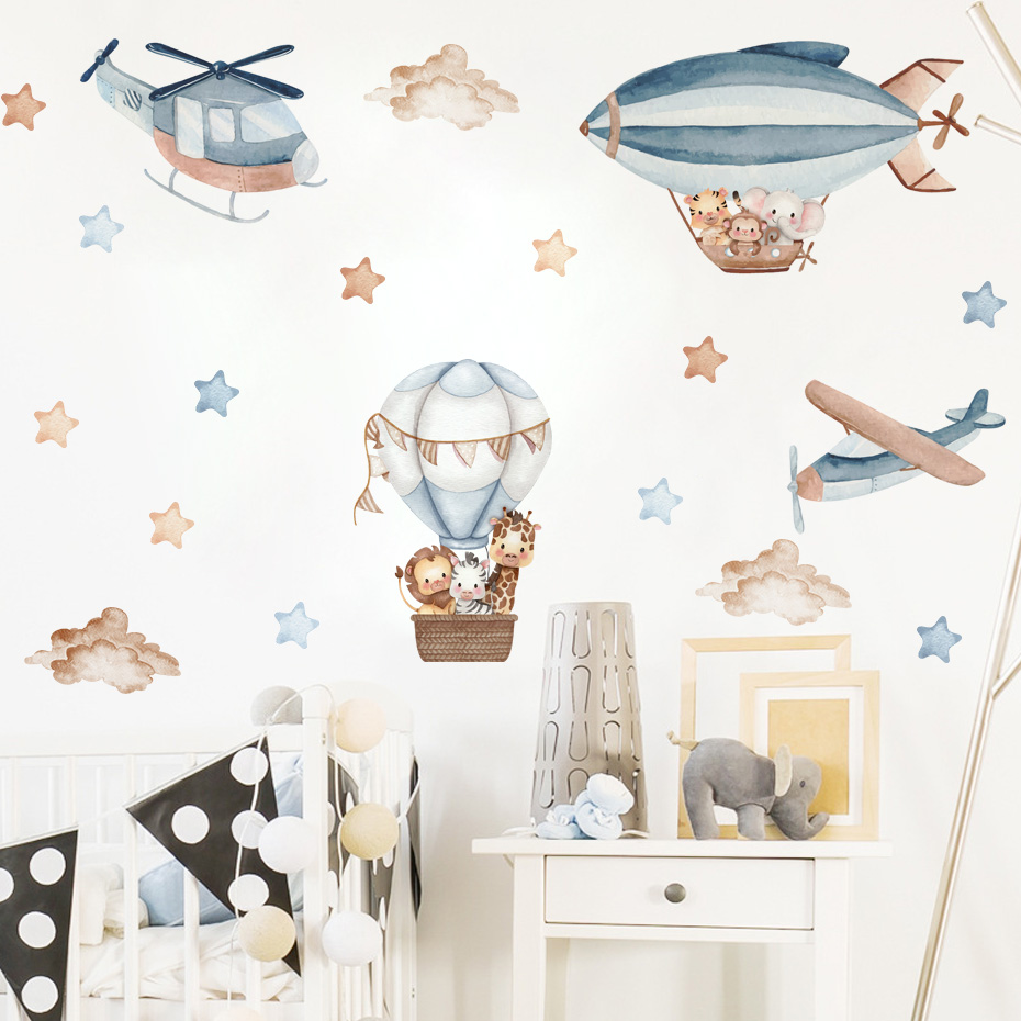 Watercolor Animals Hot Air Bal - Baby Nursery Wallpaper incelemesi ve fiyatı