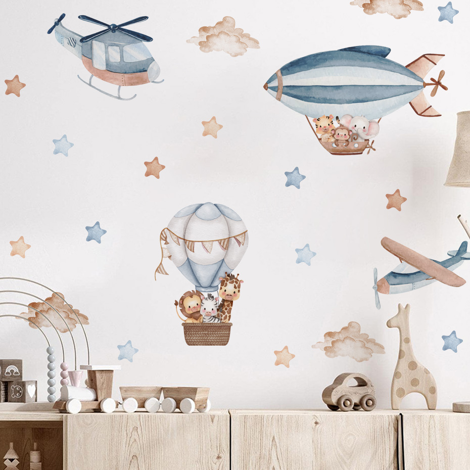 Watercolor Animals Hot Air Bal - Baby Nursery Wallpaper incelemesi ve fiyatı