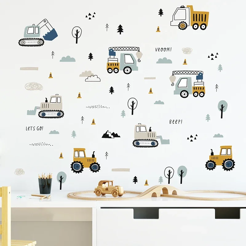 Hand Drawn Cute Cars Cargo Tru - Baby Nursery Wallpaper incelemesi ve fiyatı