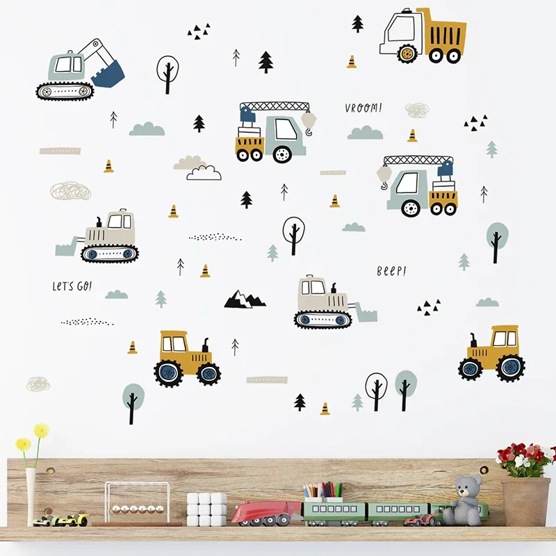 Hand Drawn Cute Cars Cargo Tru - Baby Nursery Wallpaper incelemesi ve fiyatı