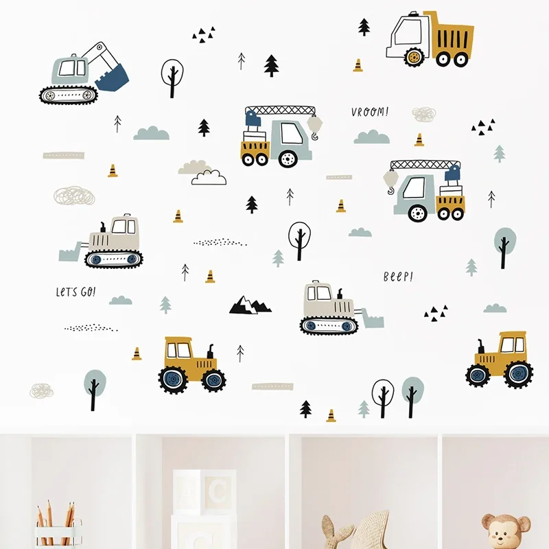 Hand Drawn Cute Cars Cargo Tru - Baby Nursery Wallpaper incelemesi ve fiyatı