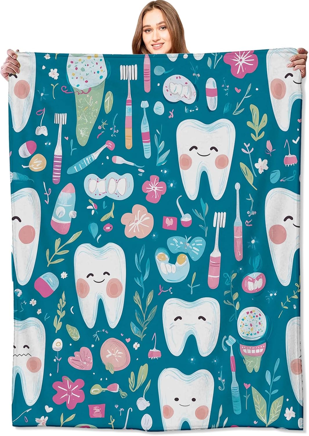 Cute Teeth Dental Print Throw  - Baby Nursery In Hospital incelemesi ve fiyatı