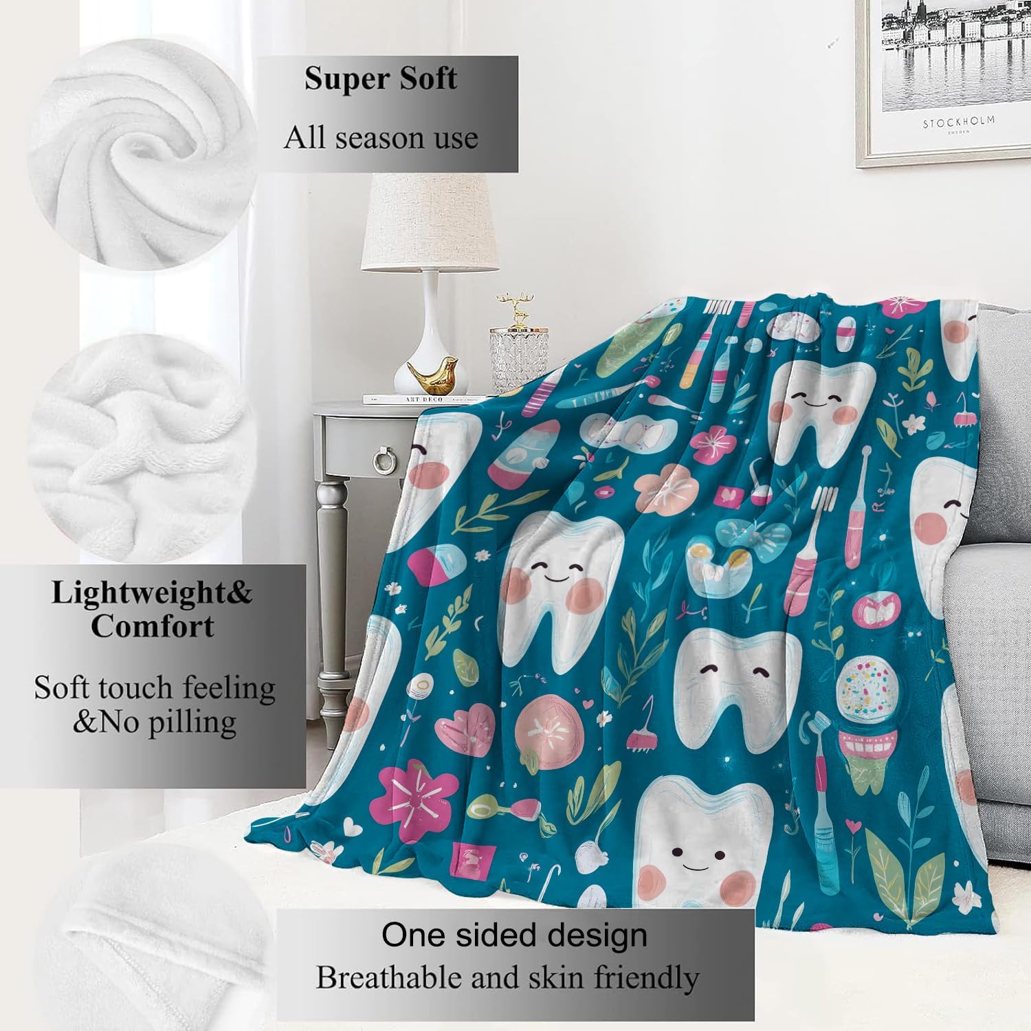 Cute Teeth Dental Print Throw  - Baby Nursery In Hospital incelemesi ve fiyatı