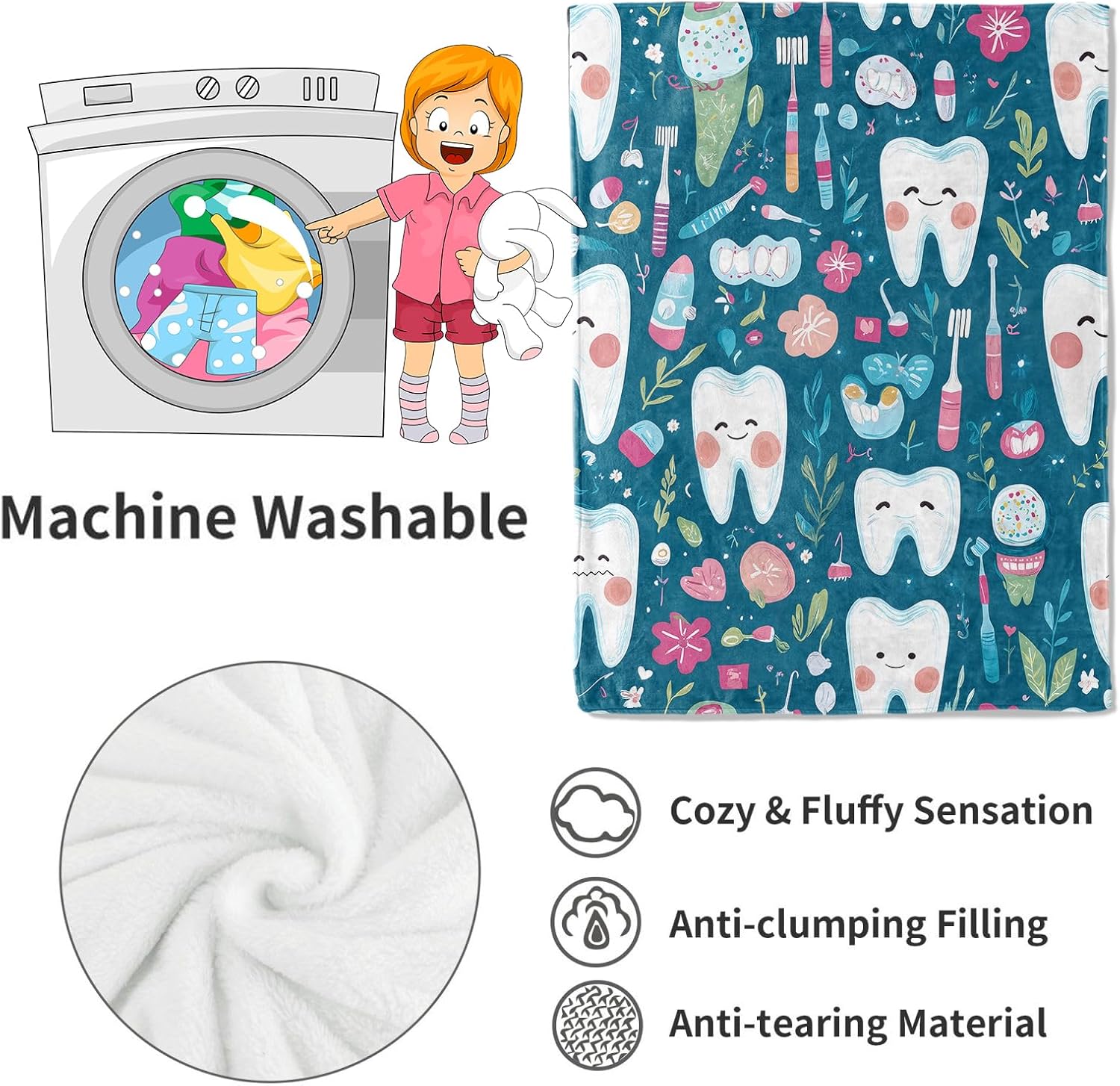 Cute Teeth Dental Print Throw  - Baby Nursery In Hospital incelemesi ve fiyatı