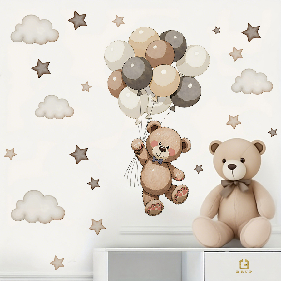 Adorable Teddy Bear Wall Decal - Baby Nursery Wallpaper incelemesi ve fiyatı