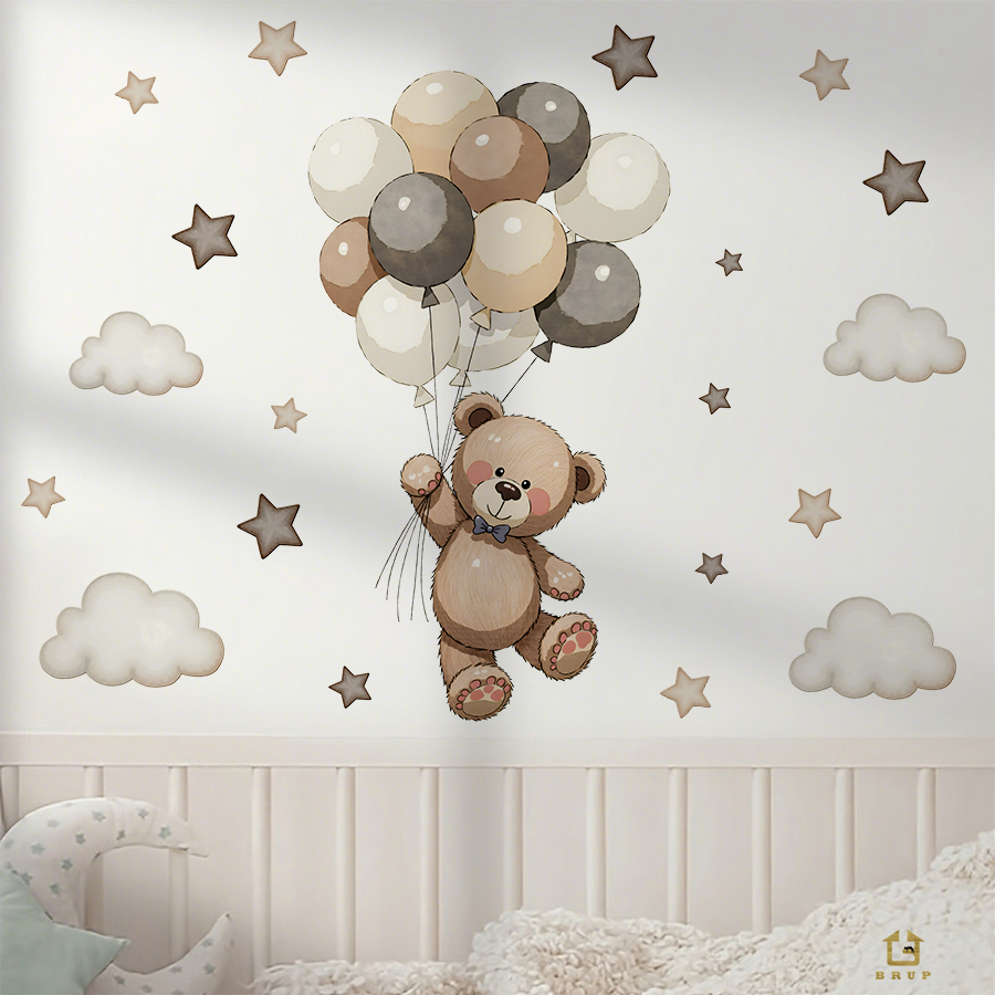 Adorable Teddy Bear Wall Decal - Baby Nursery Wallpaper incelemesi ve fiyatı