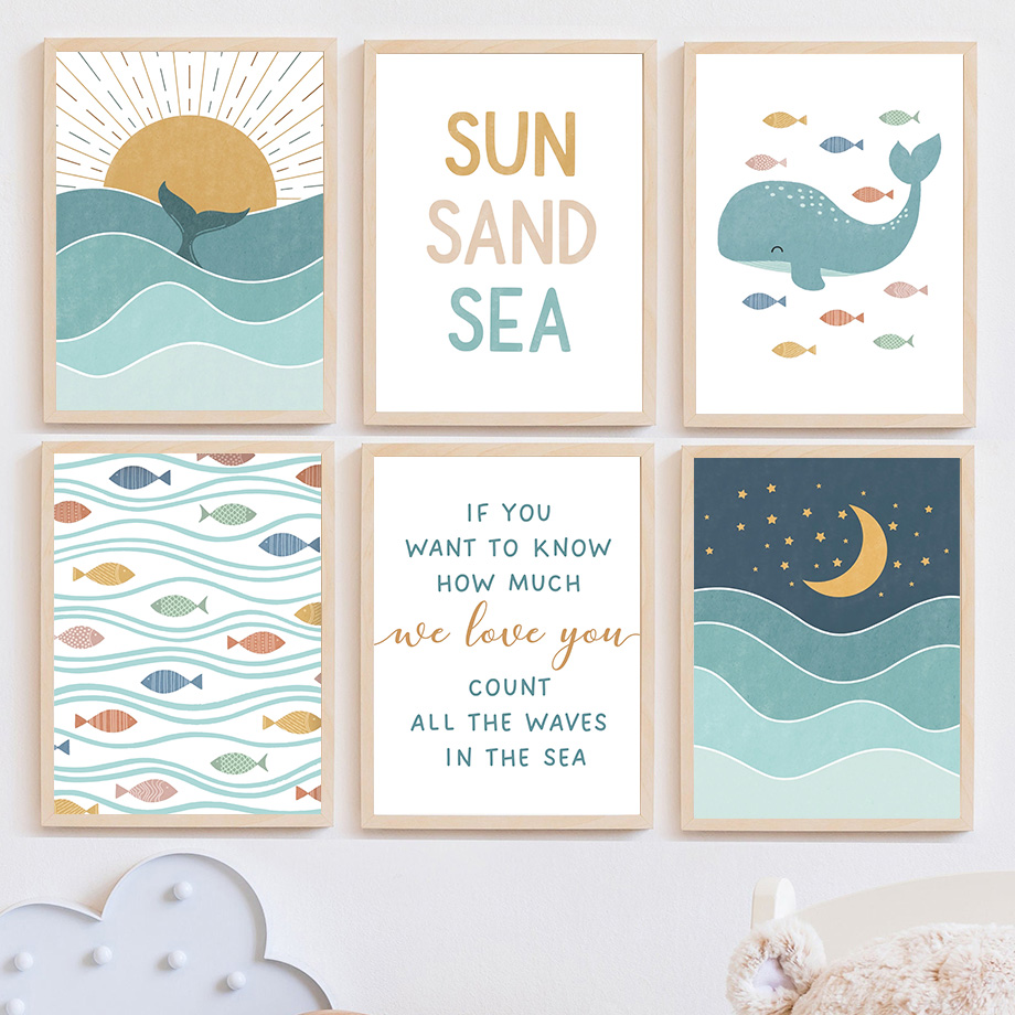 1pc frameless Fish Whale Seagu - Baby Girl Nursery Quotes incelemesi ve fiyatı