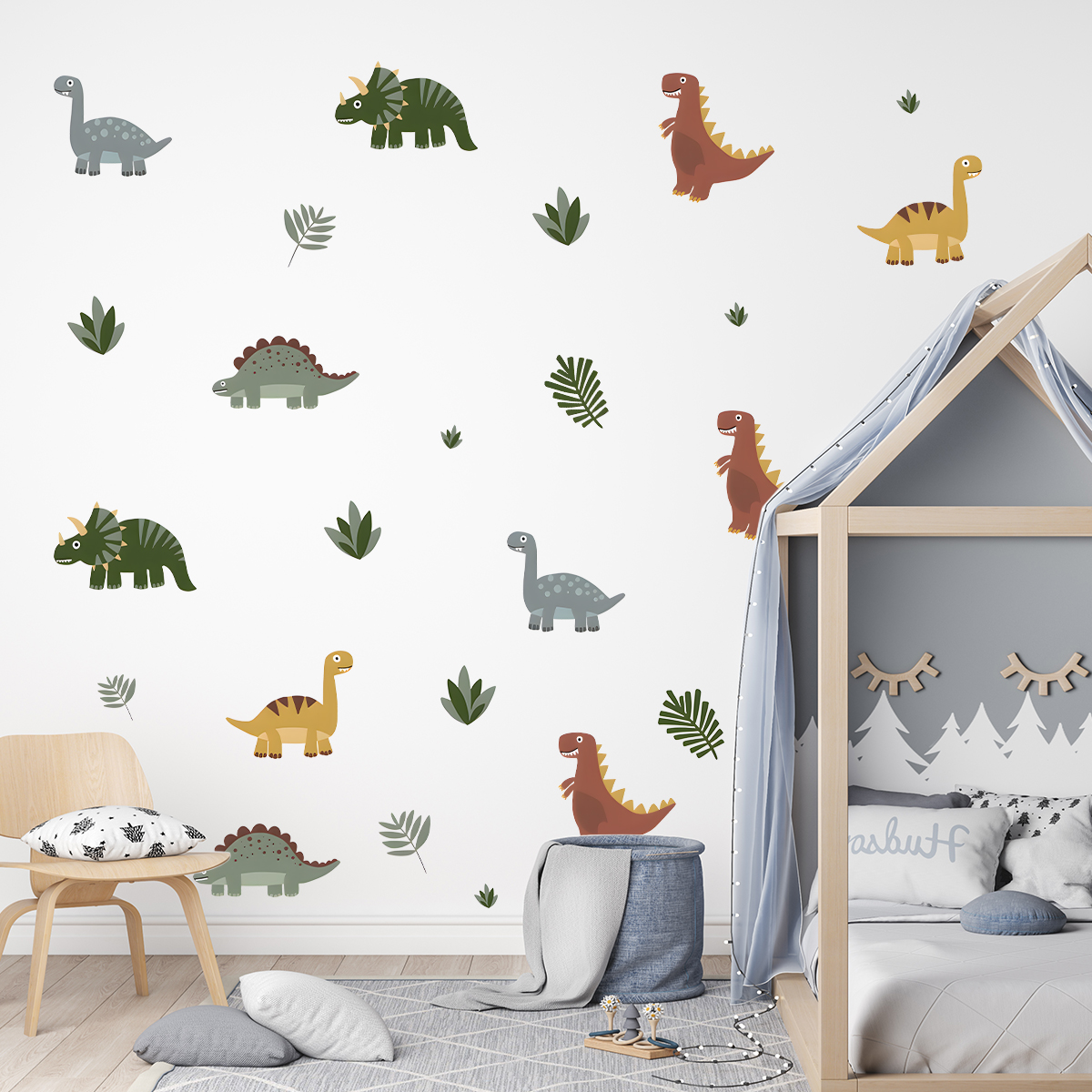 Cartoon Cute Dinosaur Leaf Ani - Baby Nursery Wallpaper incelemesi ve fiyatı