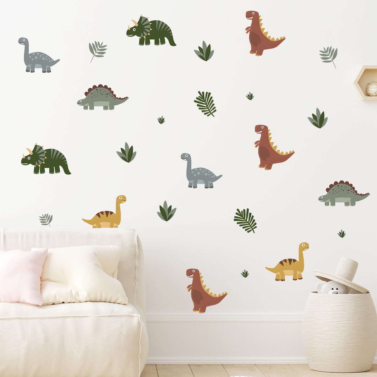Cartoon Cute Dinosaur Leaf Ani - Baby Nursery Wallpaper incelemesi ve fiyatı
