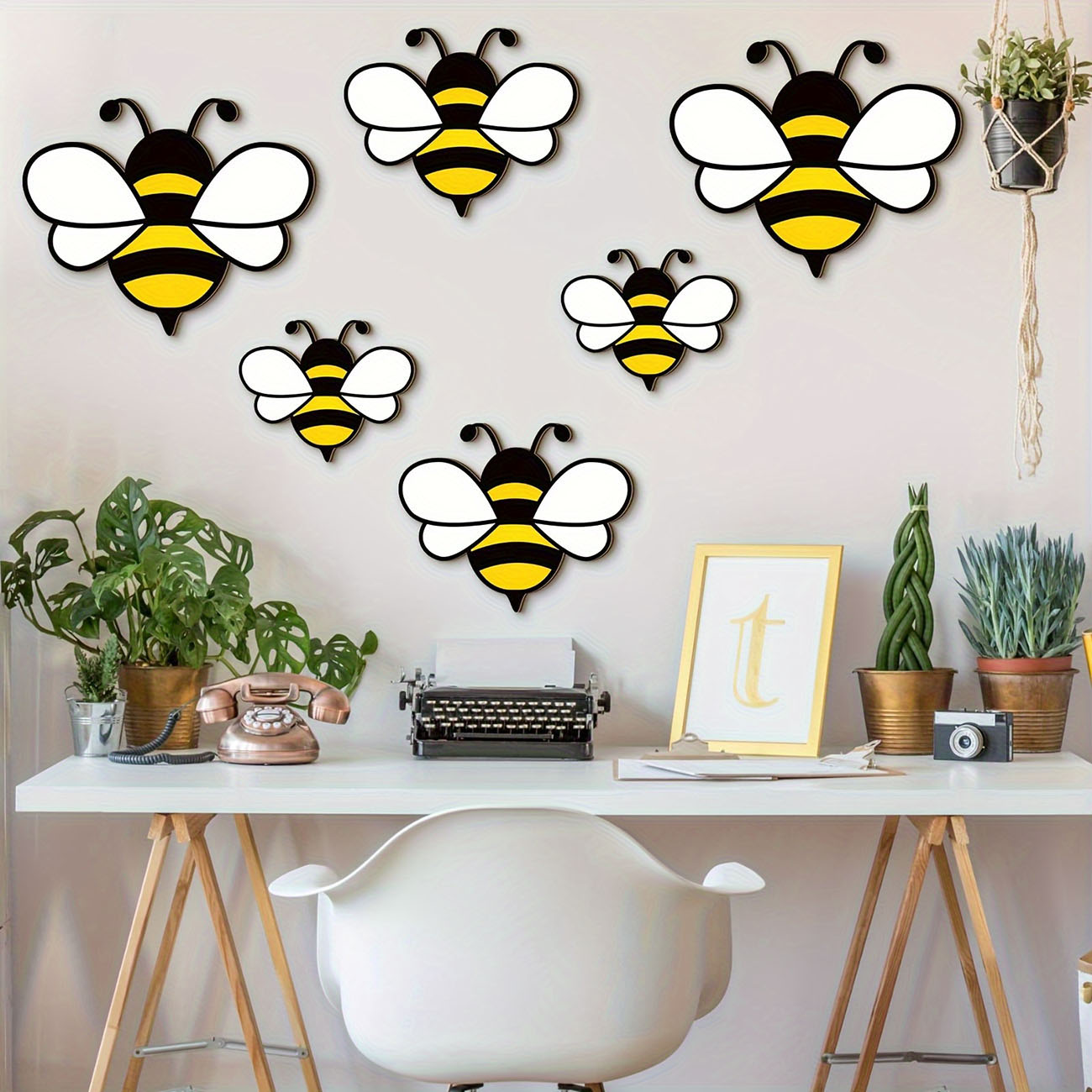 6Pcs Cute Bee Wooden Wall Stic - Baby Nursery Wallpaper incelemesi ve fiyatı