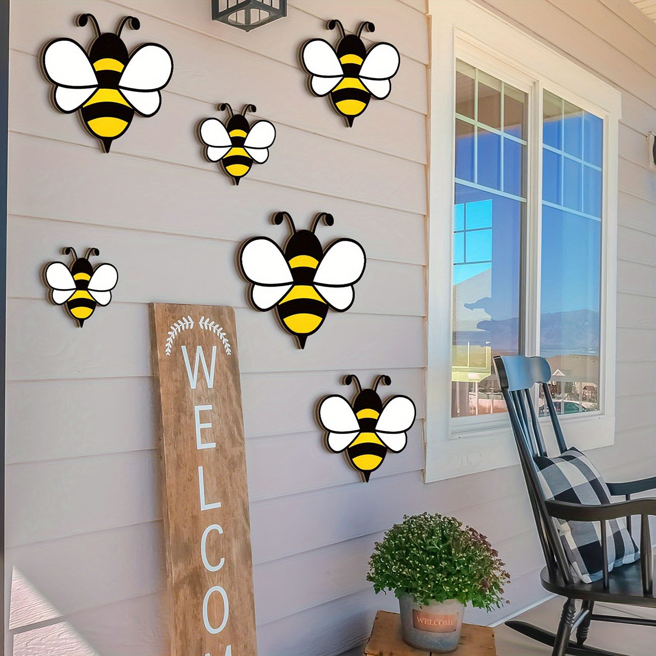 6Pcs Cute Bee Wooden Wall Stic - Baby Nursery Wallpaper incelemesi ve fiyatı