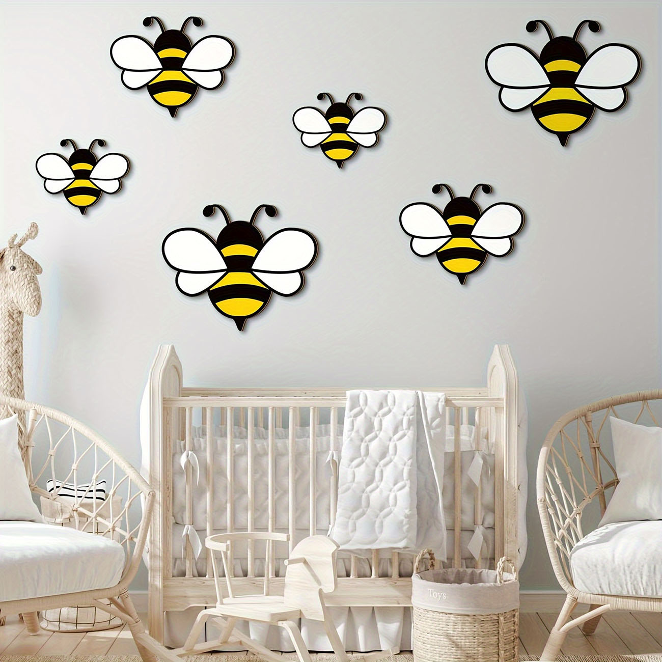 6Pcs Cute Bee Wooden Wall Stic - Baby Nursery Wallpaper incelemesi ve fiyatı