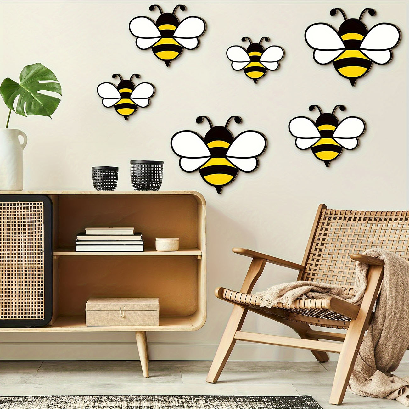 6Pcs Cute Bee Wooden Wall Stic - Baby Nursery Wallpaper incelemesi ve fiyatı