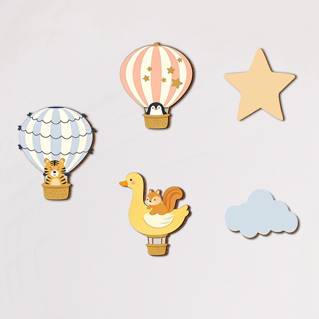 5Pcs Animal Hot Air Balloon Wo - Baby Nursery Wallpaper incelemesi ve fiyatı